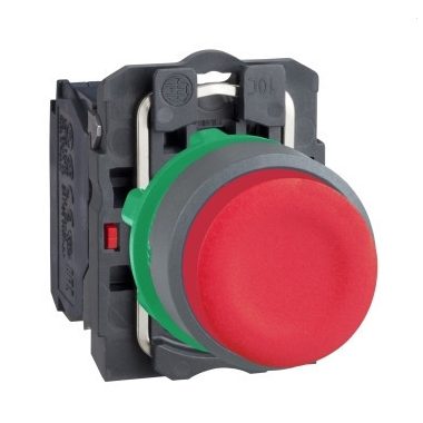 SCHNEIDER XB5AL42C0 Harmony komplett műanyag nyomógomb, Ø22, kiálló, visszatérő, 1NC, piros, szürke körgyűrű