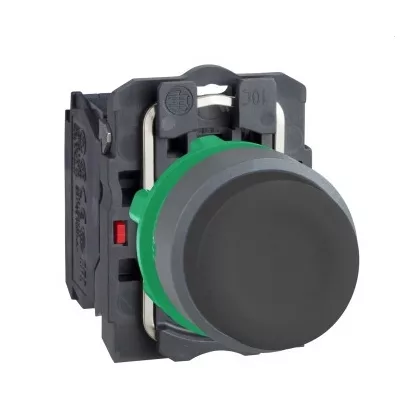 SCHNEIDER XB5AP21C0 Harmony komplett műanyag nyomógomb, Ø22, gumisapkás, kiálló, visszatérő, 1NO, fekete, szürke körgyűrű