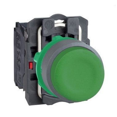 SCHNEIDER XB5AP31C0 Harmony komplett műanyag nyomógomb, Ø22, gumisapkás, kiálló, visszatérő, 1NO, zöld, szürke körgyűrű