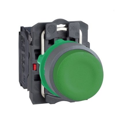   SCHNEIDER XB5AP31C0 Harmony komplett műanyag nyomógomb, Ø22, gumisapkás, kiálló, visszatérő, 1NO, zöld, szürke körgyűrű