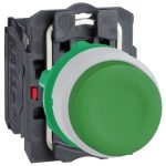   SCHNEIDER XB5AP31C1 Harmony complete plastic pushbutton, Ø22, rubber cap, protruding, return, 1NO, green, white ring