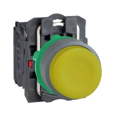 SCHNEIDER XB5AP51C0 Harmony komplett műanyag nyomógomb, Ø22, gumisapkás, kiálló, visszatérő, 1NO, sárga, szürke körgyűrű
