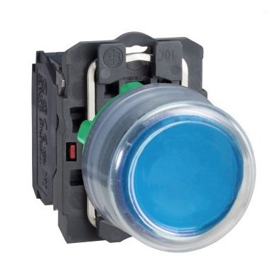 SCHNEIDER XB5AP61C0 Harmony komplett műanyag nyomógomb, Ø22, gumisapkás, kiálló, visszatérő, 1NO, kék, szürke körgyűrű