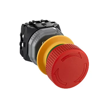 SCHNEIDER XB5AS84449 Harmony komplett műanyag Ø40 gombafejű vészgomb, Ø22, forgatásra kioldó, 2NC+1NO, ellenörző kontaktus