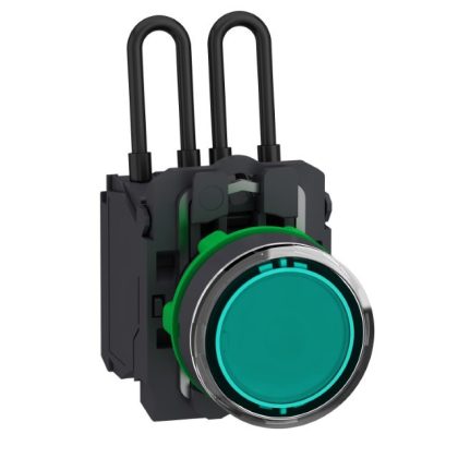 SCHNEIDER XB5AW23B5 Harmony komplett műanyag nyomógombos LED tesztlámpa, Ø22, 24 VAC/DC, zöld