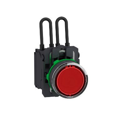 SCHNEIDER XB5AW24G5 Harmony komplett műanyag nyomógombos LED tesztlámpa, Ø22, 110/120 VAC, piros