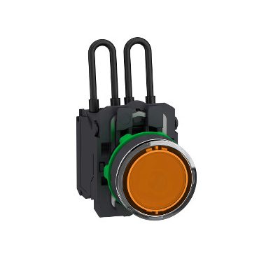 SCHNEIDER XB5AW25G5 Harmony komplett műanyag nyomógombos LED tesztlámpa, Ø22, 110/120 VAC, narancssárga