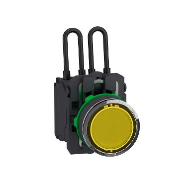 SCHNEIDER XB5AW28B5 Harmony komplett műanyag nyomógombos LED tesztlámpa, Ø22, 24 VAC/DC, sárga