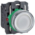 SCHNEIDER XB5AW31B5C0 Harmony komplett műanyag LED világító nyomógomb, Ø22, visszatérő, 1NO+1NC, 24 VAC/DC, fehér, szürke körgyűrű