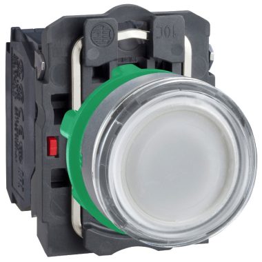 SCHNEIDER XB5AW31B5C0 Harmony komplett műanyag LED világító nyomógomb, Ø22, visszatérő, 1NO+1NC, 24 VAC/DC, fehér, szürke körgyűrű