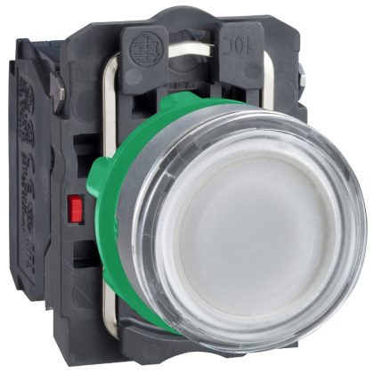 SCHNEIDER XB5AW31B5C0 Harmony komplett műanyag LED világító nyomógomb, Ø22, visszatérő, 1NO+1NC, 24 VAC/DC, fehér, szürke körgyűrű