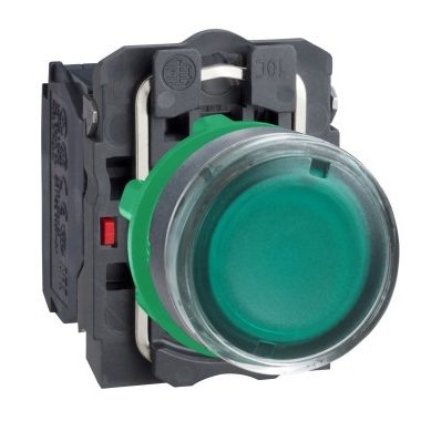 SCHNEIDER XB5AW33B3 Harmony komplett műanyag LED világító nyomógomb, Ø22, visszatérő, 2NO, 24 VAC/DC, zöld