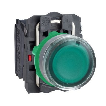 SCHNEIDER XB5AW33B5C0 Harmony komplett műanyag LED világító nyomógomb, Ø22, visszatérő, 1NO+1NC, 24 VAC/DC, zöld, szürke körgyűrű