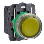 SCHNEIDER XB5AW35B5C0 Harmony komplett műanyag LED világító nyomógomb, Ø22, visszatérő, 1NO+1NC, 24 VAC/DC, narancssárga, szürke körgyűrű