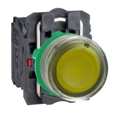 SCHNEIDER XB5AW35B5C0 Harmony komplett műanyag LED világító nyomógomb, Ø22, visszatérő, 1NO+1NC, 24 VAC/DC, narancssárga, szürke körgyűrű