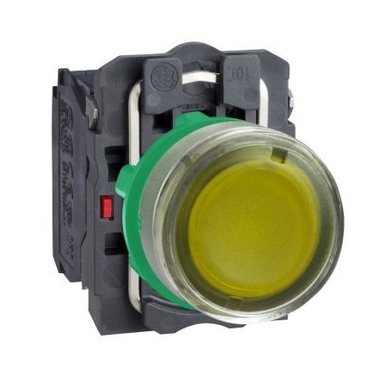 SCHNEIDER XB5AW35M5C0 Harmony komplett műanyag LED világító nyomógomb, Ø22, visszatérő, 1NO+1NC, Ø30 VAC, narancssárga, szürke körgyűrű