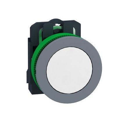 SCHNEIDER XB5FA11C0 Harmony panelbe süllyesztett komplett műanyag nyomógomb, Ø30, visszatérő, 1NO, fehér, szürke körgyűrű