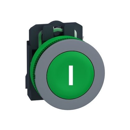   SCHNEIDER XB5FA3311C0 Harmony panelbe süllyesztett komplett műanyag nyomógomb, Ø30, visszatérő, 1NO, fehér, "I", szürke körgyűrű