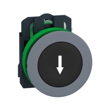 SCHNEIDER XB5FA3351C0 Harmony panelbe süllyesztett komplett műanyag nyomógomb, Ø30, visszatérő, 1NO, fekete, "le nyíl", szürke körgyűrű