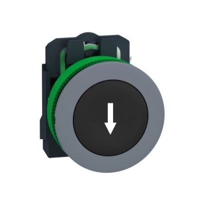   SCHNEIDER XB5FA3351C0 Harmony panelbe süllyesztett komplett műanyag nyomógomb, Ø30, visszatérő, 1NO, fekete, "le nyíl", szürke körgyűrű