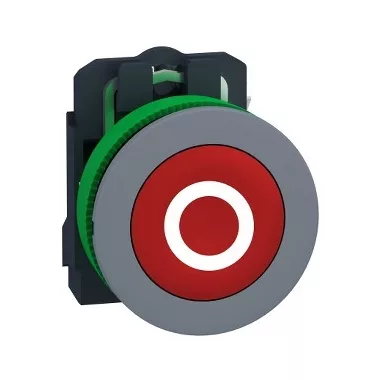 SCHNEIDER XB5FA4322C0 Harmony panelbe süllyesztett komplett műanyag nyomógomb, Ø30, visszatérő, 1NC, piros, "O", szürke körgyűrű