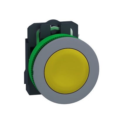   SCHNEIDER XB5FA51C0 Harmony panelbe süllyesztett komplett műanyag nyomógomb, Ø30, visszatérő, 1NO, sárga, szürke körgyűrű