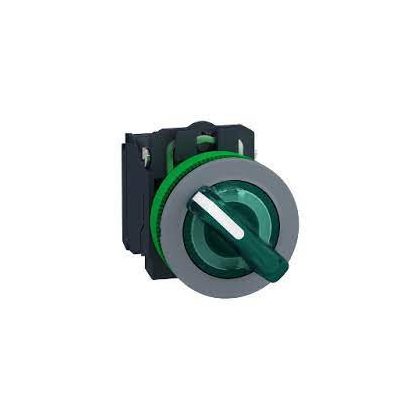   SCHNEIDER XB5FK123B5C0 Harmony panelbe süllyesztett komplett műanyag világító kapcsoló, Ø30, 2 állású, 24 V, 1NO+1NC, zöld, szürke körgyűrű