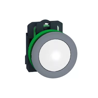 SCHNEIDER XB5FVM1C0 Harmony panelbe süllyesztett komplett műanyag LED jelzőlámpa, Ø30, 230 VAC, fehér, szürke körgyűrű