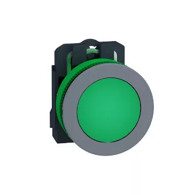 SCHNEIDER XB5FVM3C0 Harmony panelbe süllyesztett komplett műanyag LED jelzőlámpa, Ø30, 230 VAC, zöld, szürke körgyűrű