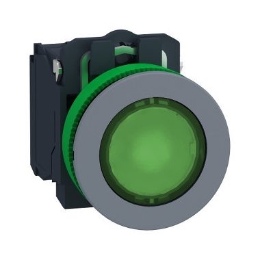 SCHNEIDER XB5FW33B5C0 Harmony panelbe süllyesztett komplett műanyag LED világító nyomógomb, Ø30, 1NO, 24 VAC/DC, zöld, szürke körgyűrű