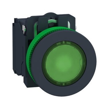 SCHNEIDER XB5FW33G5 Harmony panelbe süllyesztett komplett műanyag LED világító nyomógomb, Ø30, 1NO, 120 VAC, zöld