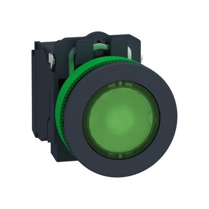   SCHNEIDER XB5FW33G5 Harmony panelbe süllyesztett komplett műanyag LED világító nyomógomb, Ø30, 1NO, 120 VAC, zöld