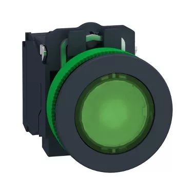 SCHNEIDER XB5FW33M5 Harmony panelbe süllyesztett komplett műanyag LED világító nyomógomb, Ø30, 1NO, Ø30 VAC, zöld