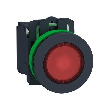 SCHNEIDER XB5FW34B5 Harmony panelbe süllyesztett komplett műanyag LED világító nyomógomb, Ø30, 1NO, 24V, piros