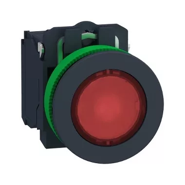 SCHNEIDER XB5FW34G5 Harmony panelbe süllyesztett komplett műanyag LED világító nyomógomb, Ø30, 1NO, 120 VAC, piros