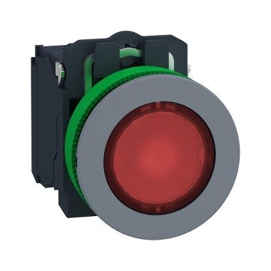 SCHNEIDER XB5FW34M5C0 Harmony panelbe süllyesztett komplett műanyag LED világító nyomógomb, Ø30, 1NO, Ø30 VAC, piros, szürke körgyűrű