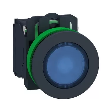 SCHNEIDER XB5FW36M5 Harmony panelbe süllyesztett komplett műanyag LED világító nyomógomb, Ø30, 1NO, Ø30 VAC, kék