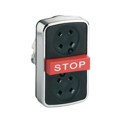   SCHNEIDER ZB4BA791 Harmony fém kettősfejű nyomógomb fej, Ø22, visszatérő, tető nélkül, piros kiemelkedő STOP gomb