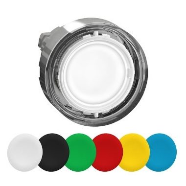 SCHNEIDER ZB4BA98 Harmony fém világító nyomógomb fej, Ø22, visszatérő, 6 eltérű színű nyomógomb tető