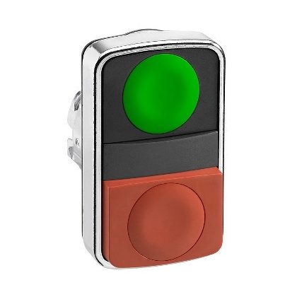   SCHNEIDER ZB4BL7340 Harmony fém kettősfejű nyomógomb fej, Ø22, visszatérő, 1 zöld 1 piros kiemelkedő nyomógomb