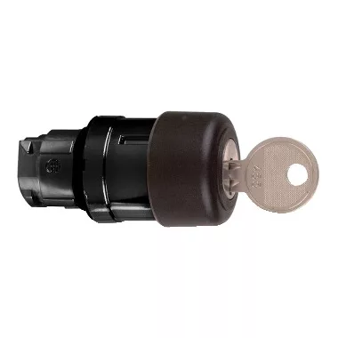 SCHNEIDER ZB4BS727 Harmony fém nyomógomb fej, Ø22, Ø30 gombafejű, 455 kulccsal kioldó, fekete, fekete test