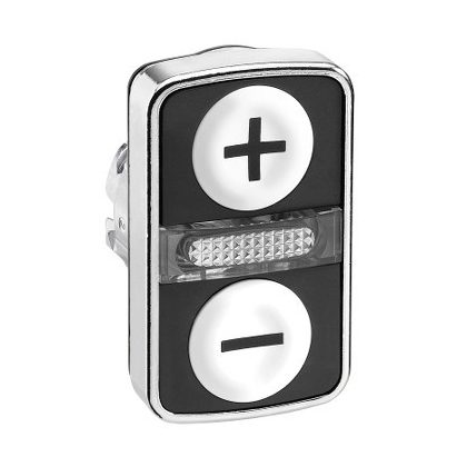   SCHNEIDER ZB4BW7A1715 Harmony fém világító kettősfejű nyomógomb fej, Ø22, visszatérő, 1-1 fehér +/- nyomógomb