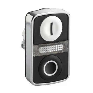 SCHNEIDER ZB4BW7A1721 Harmony fém világító kettősfejű nyomógomb fej, Ø22, visszatérő, 1 fehér "I", 1 fekete "O" nyomógomb