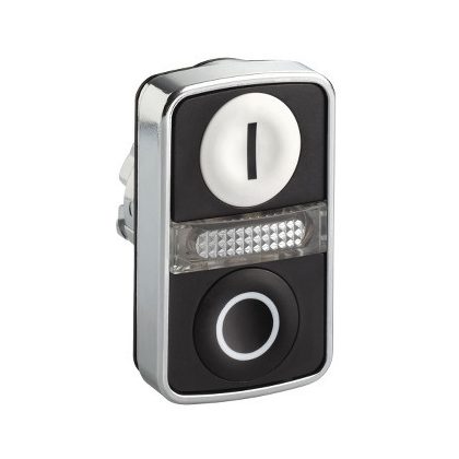 SCHNEIDER ZB4BW7A1721 Harmony fém világító kettősfejű nyomógomb fej, Ø22, visszatérő, 1 fehér "I", 1 fekete "O" nyomógomb