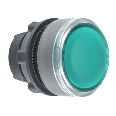 SCHNEIDER ZB5AA38C0 Harmony műanyag nyomógomb fej, Ø22, visszatérő, címkézhető tetővel, zöld, szürke perem