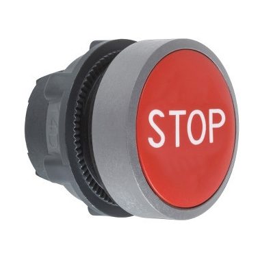 SCHNEIDER ZB5AA434C0 Harmony műanyag nyomógomb fej, Ø22, visszatérő, piros, "STOP", szürke perem