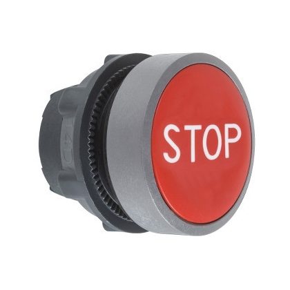   SCHNEIDER ZB5AA434C0 Harmony műanyag nyomógomb fej, Ø22, visszatérő, piros, "STOP", szürke perem