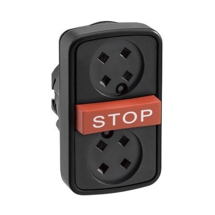 SCHNEIDER ZB5AA791 Harmony műanyag kettősfejű nyomógomb fej, Ø22, visszatérő, tető nélkül, piros kiemelkedő STOP gomb