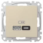 SCHNEIDER SDD112404 ÚJ SEDNA Dupla USB gyorstöltő, A+C, 45W, bézs