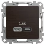   SCHNEIDER SDD181404 ÚJ SEDNA Dupla USB gyorstöltő, A+C, 45W, wenge